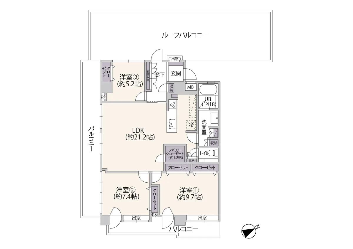 板橋区中丸町 ゲオ・タワー池袋 7階 3LDK|池袋駅 徒歩15分 97.72㎡ 東南西の三方角住戸